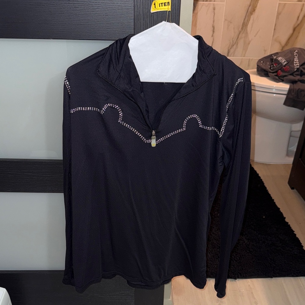 Kerrits Black Long-Sleeve Quarter-Zip Top with Rhinestone Accents
